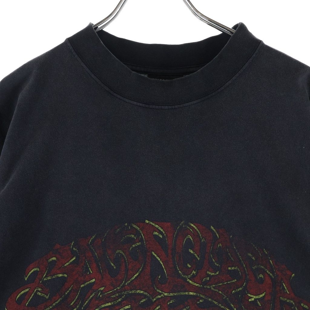 Balenciaga Double Sided Logo Print Mock Neck Short Sleeve T-Shirt Black — view 3
