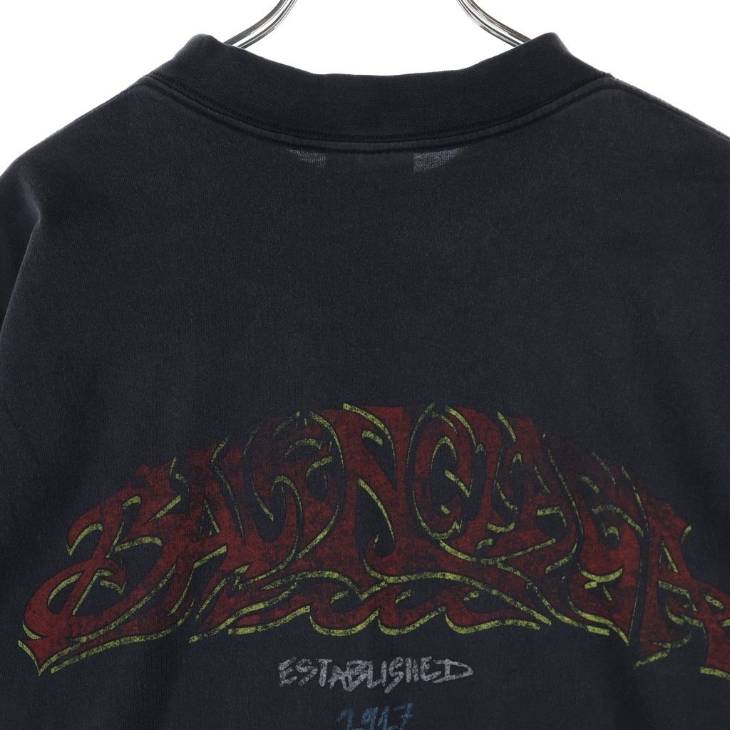 Balenciaga Double Sided Logo Print Mock Neck Short Sleeve T-Shirt Black — view 4