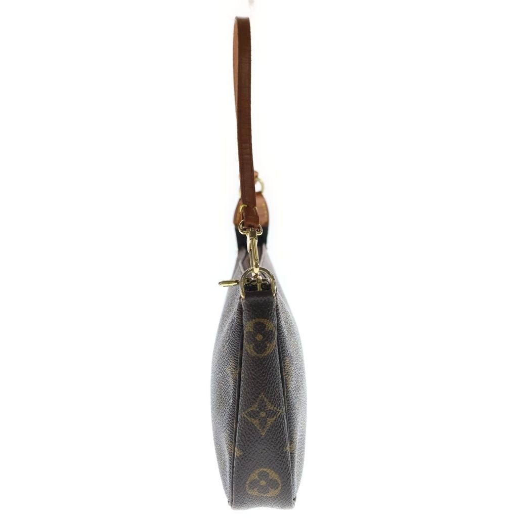 Louis Vuitton Monogram Pochette Handbag Pouch Case Brown Leather Gold — view 3