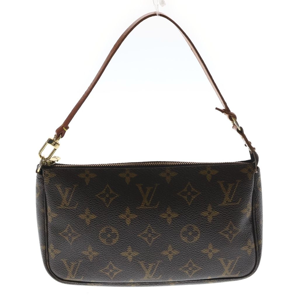 Louis Vuitton Monogram Pochette Handbag Pouch Case Brown Leather Gold — view 2