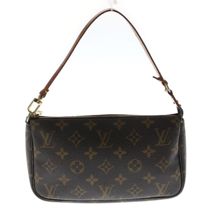 Louis Vuitton Monogram Pochette Handbag Pouch Case Brown Leather Gold — view 2