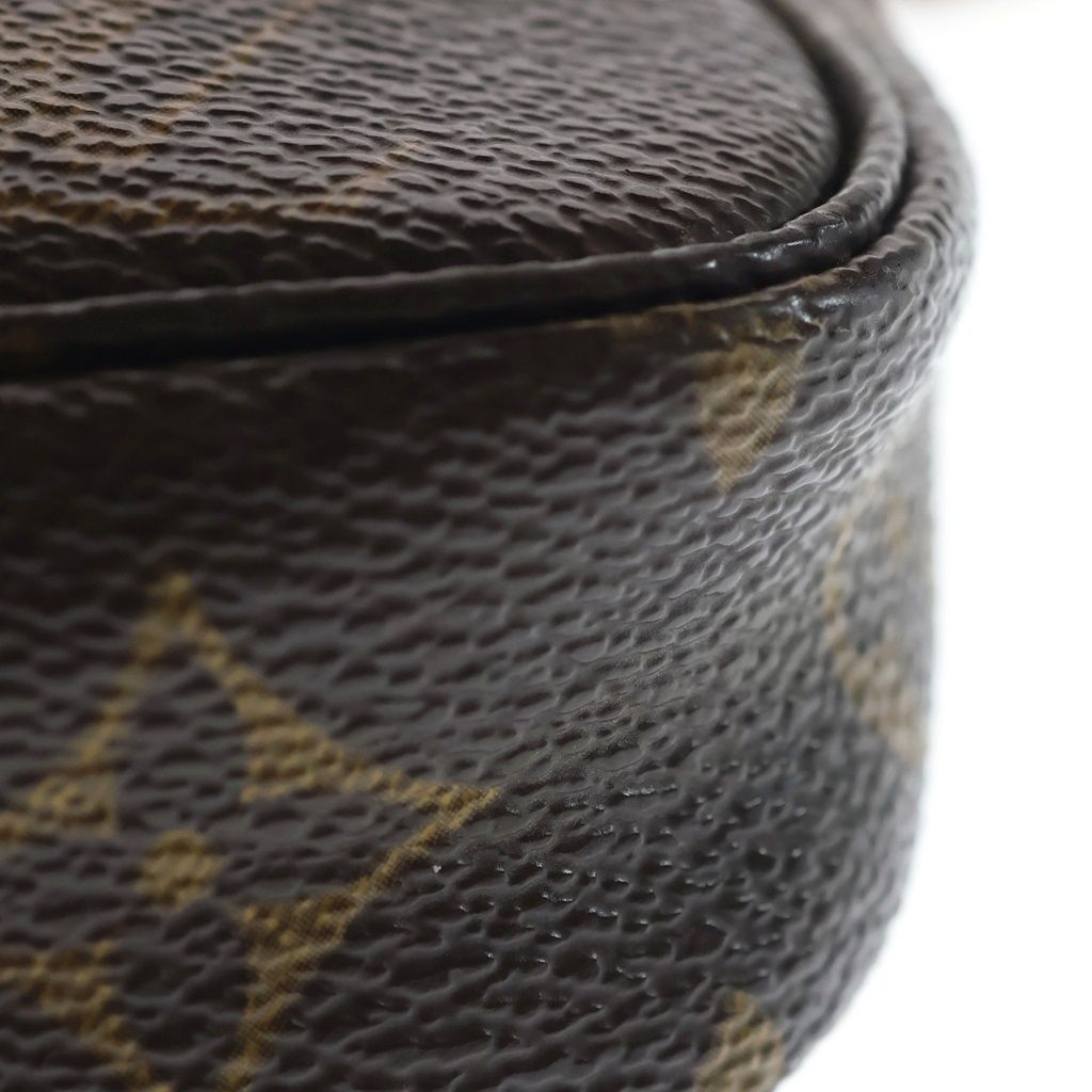 Louis Vuitton Monogram Pochette Handbag Pouch Case Brown Leather Gold — view 5