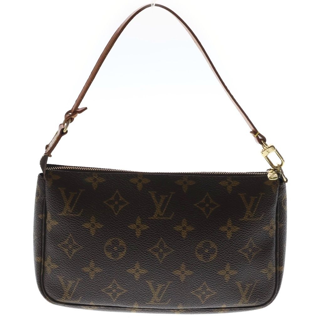 Louis Vuitton Monogram Pochette Handbag Pouch Case Brown Leather Gold