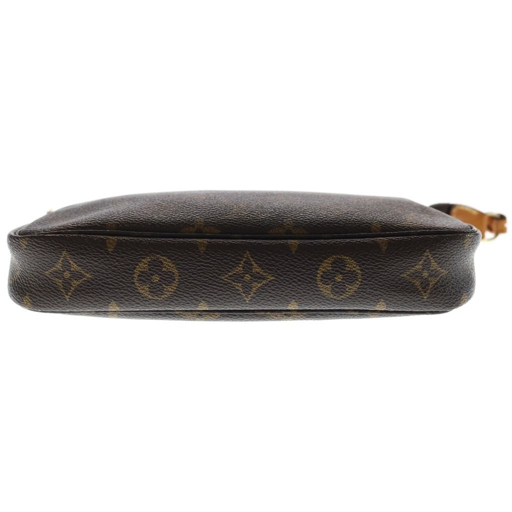 Louis Vuitton Monogram Pochette Handbag Pouch Case Brown Leather Gold — view 4