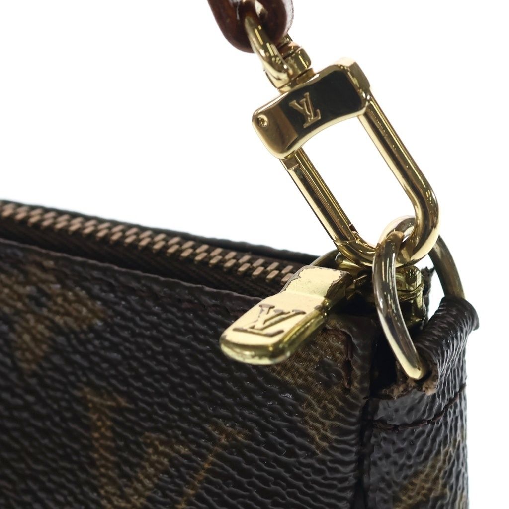 Louis Vuitton Monogram Pochette Handbag Pouch Case Brown Leather Gold — view 6