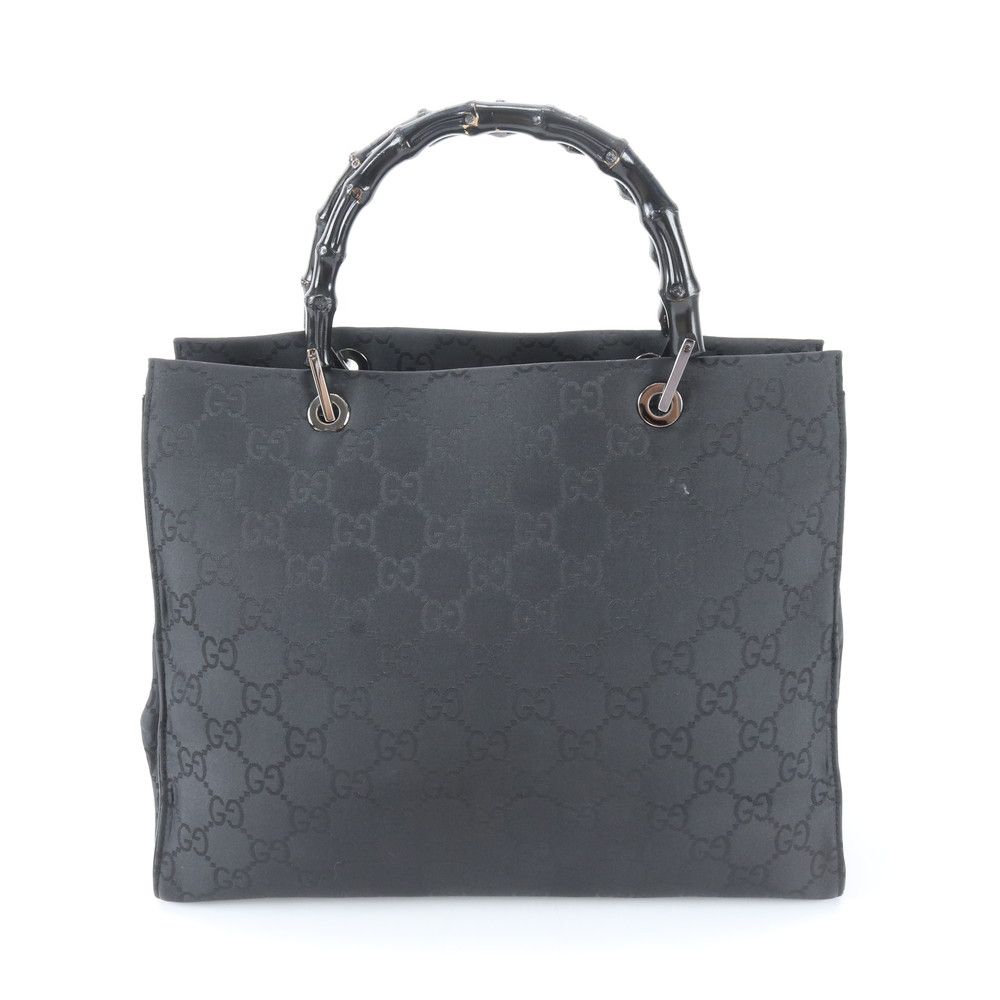 Gucci Bambu GG Nylon 002 Leather Tote Shoulder Hand Black — view 3