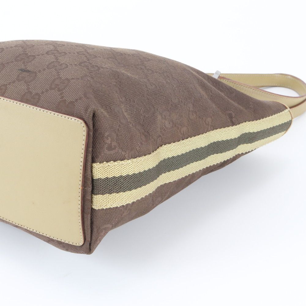 Gucci GG Canvas Leather Handbag Tote Brown — view 4