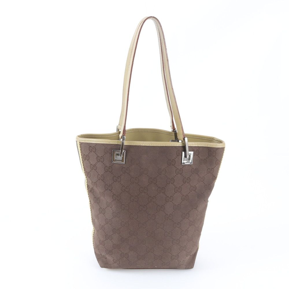 Gucci GG Canvas Leather Handbag Tote Brown — view 3