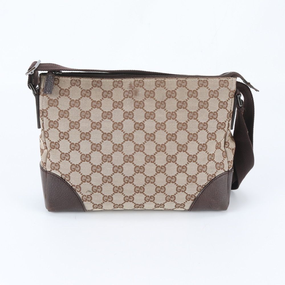 Gucci GG Canvas Leather Shoulder Bag Crossbody Messenger Brown — view 3