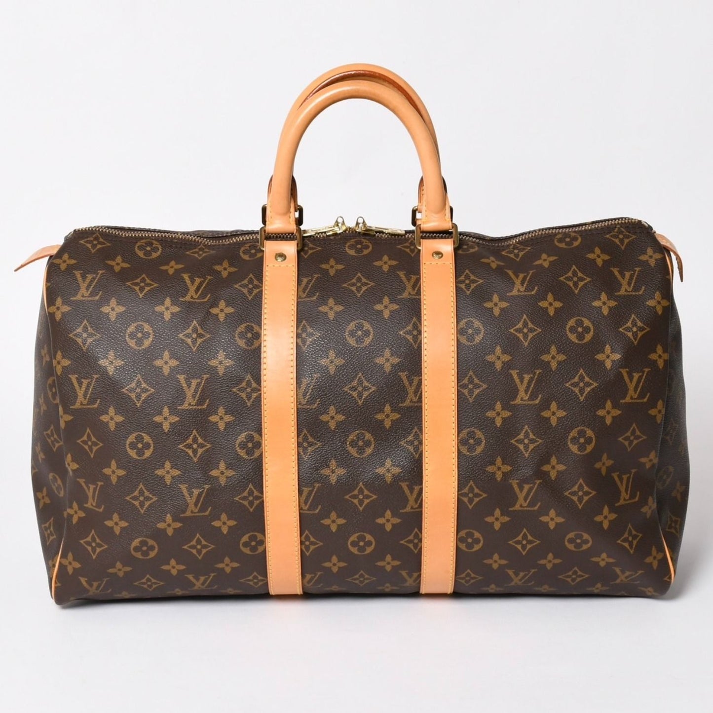 Louis Vuitton Monogram Keepall 45 Boston Bag Vachetta Leather Brown Gold