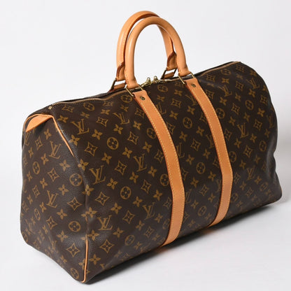 Louis Vuitton Monogram Keepall 45 Boston Bag Vachetta Leather Brown Gold — view 3