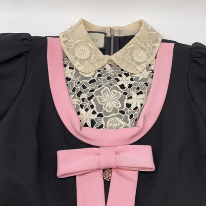 Gucci Black Pink Embroidered Lace Color Ribbon Dress — view 9