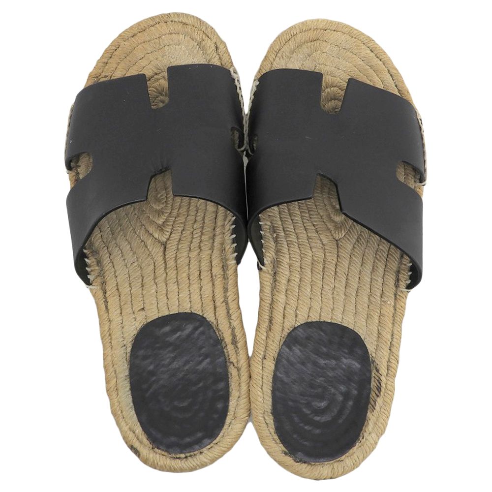 Hermes Leather Espadrilles Antigua Sandals Black Actual — view 4