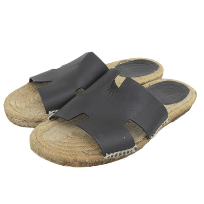 Hermes Leather Espadrilles Antigua Sandals Black Actual