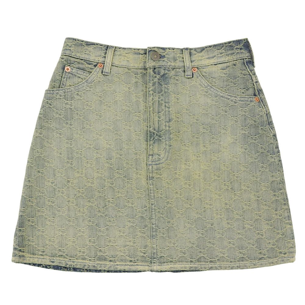 Gucci GG Denim Skirt Blue Yellow 38