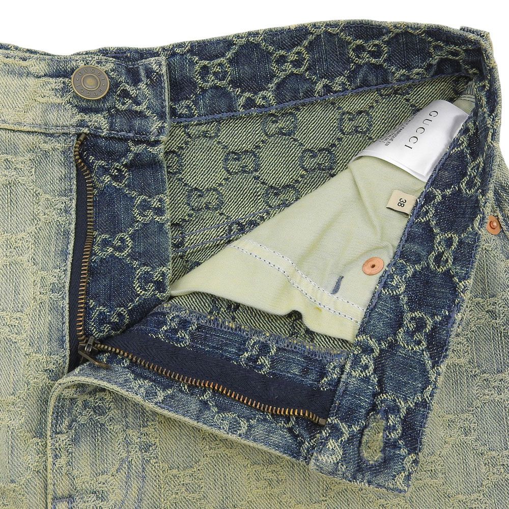 Gucci GG Denim Skirt Blue Yellow 38 — view 3
