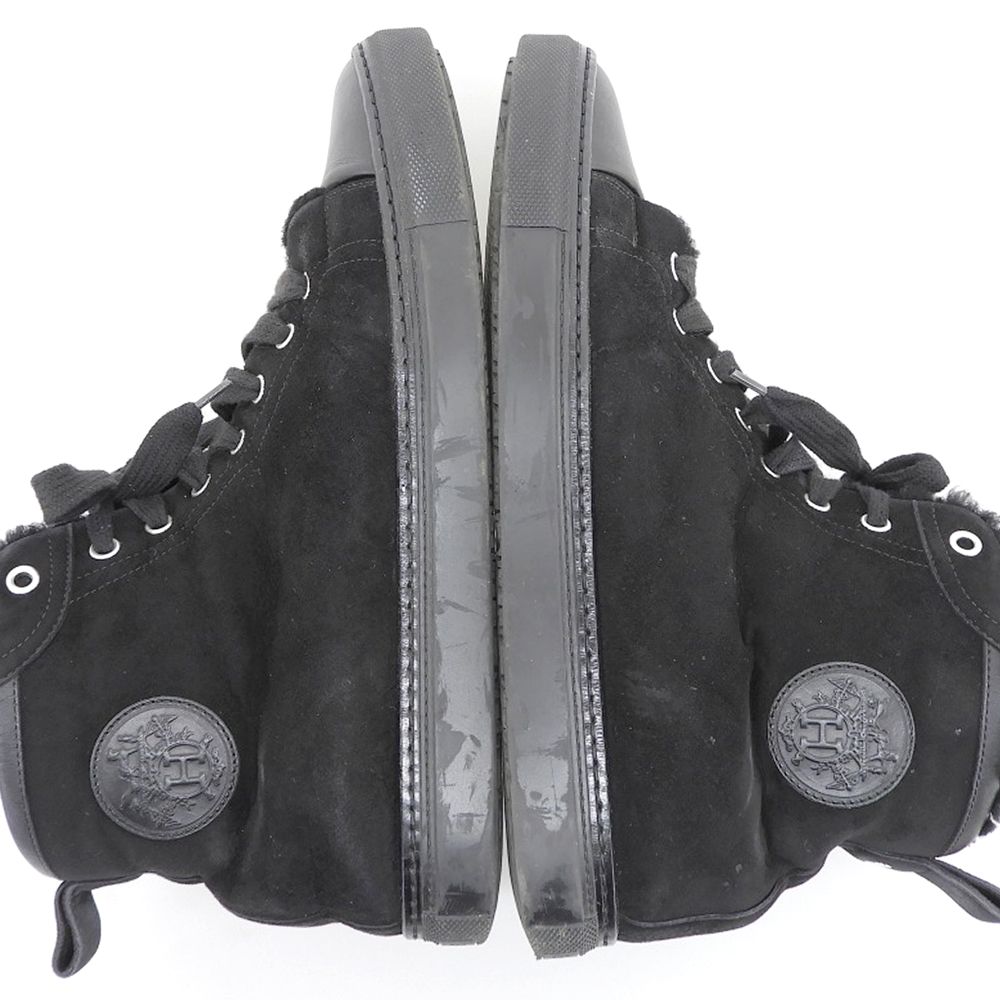Hermes Suede Shearling High Cut Sneakers Black — view 3