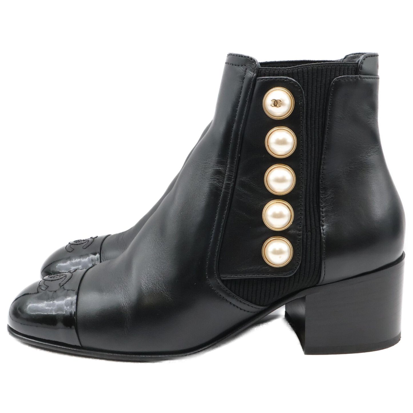 Chanel Imitation Pearl Side Gore Boots 37c — view 2