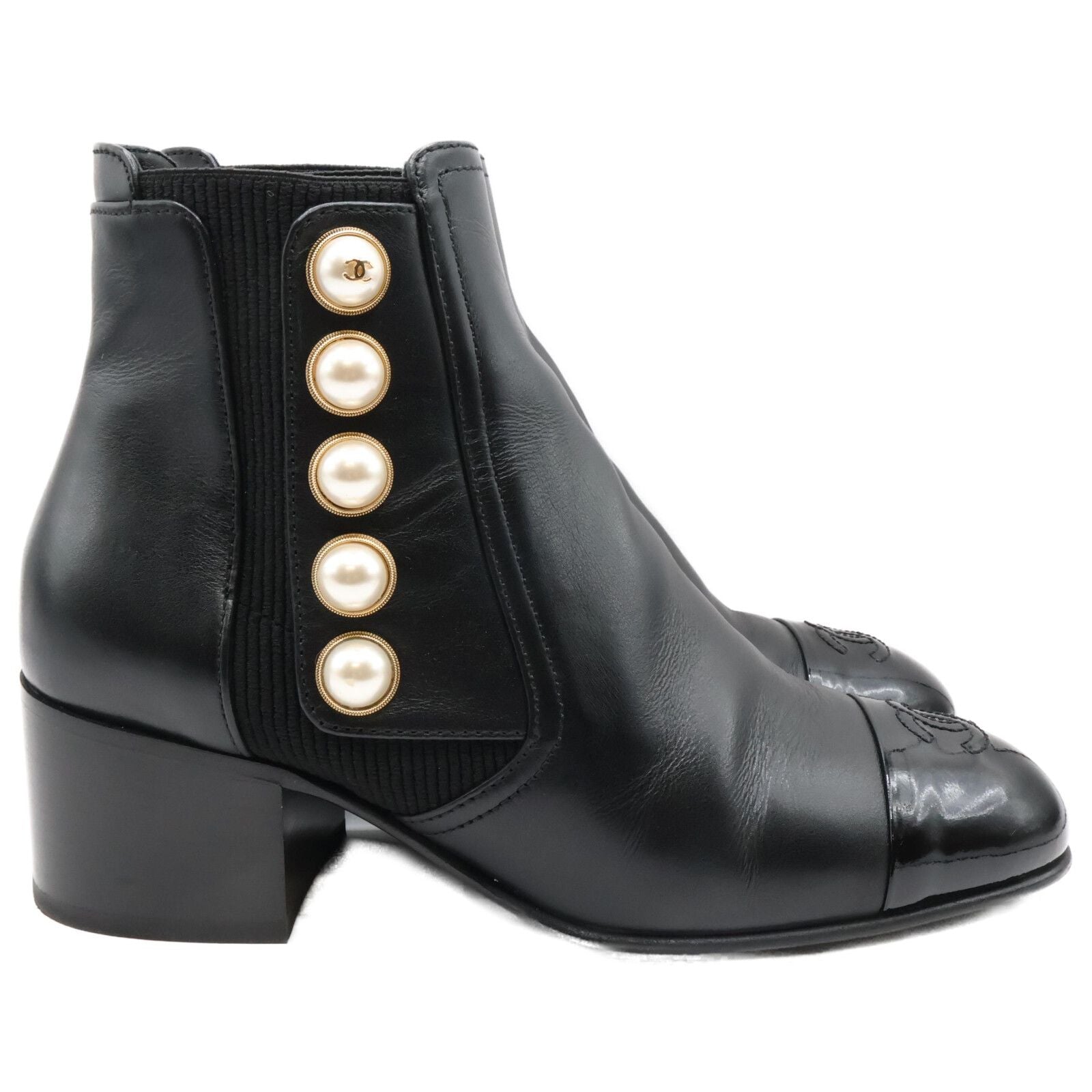 Chanel Imitation Pearl Side Gore Boots 37c — view 4