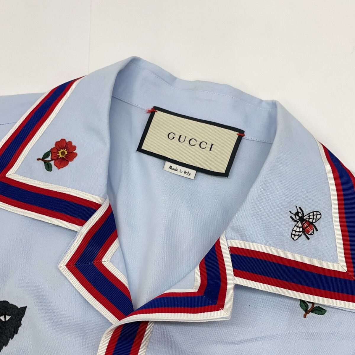 Gucci Light Blue Embroidery All Over Pattern Bowling Short Sleeve Shirt 52 — view 6