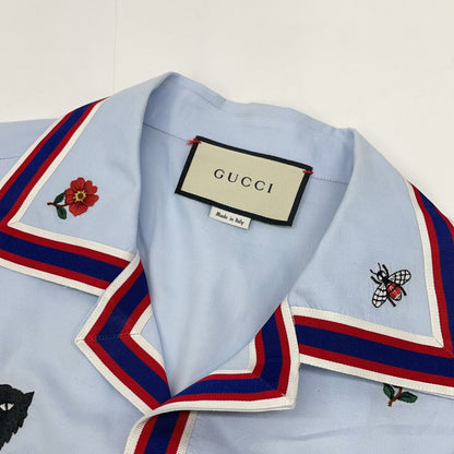 Gucci Light Blue Embroidery All Over Pattern Bowling Short Sleeve Shirt 52 — view 6