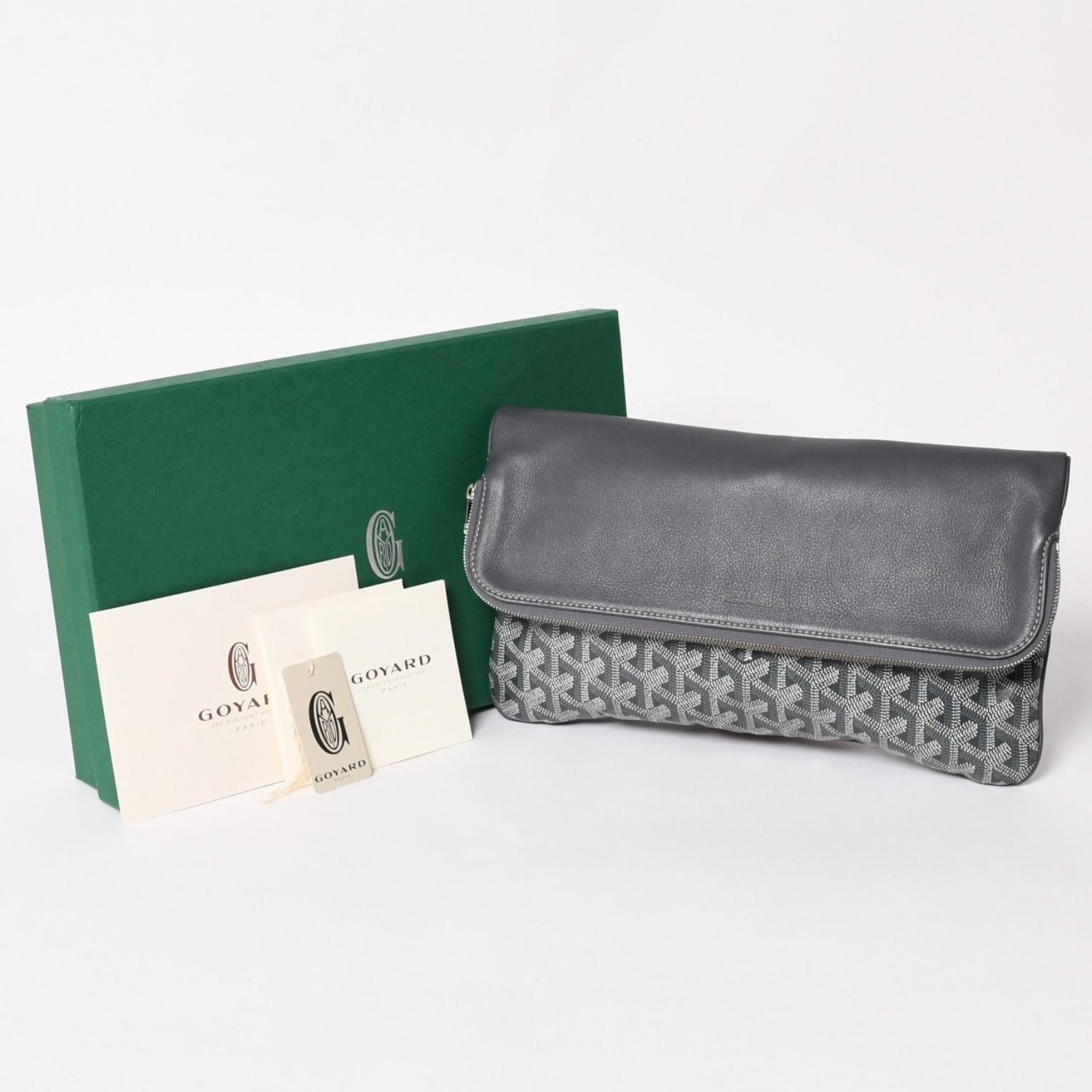 Goyard Folding Clutch Saint Marie MM Herringbone Pattern Gray