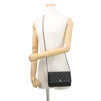 Chanel Chain Wallet Quilted CC Logo Caviar Leather Black — view 4