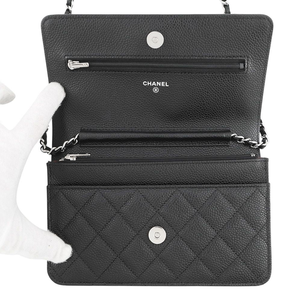 Chanel Chain Wallet Quilted CC Logo Caviar Leather Black — view 5