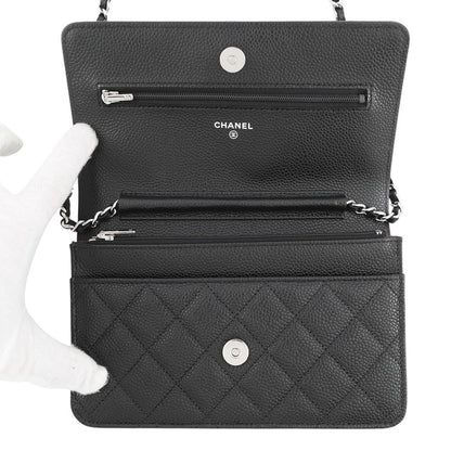 Chanel Chain Wallet Quilted CC Logo Caviar Leather Black — view 5