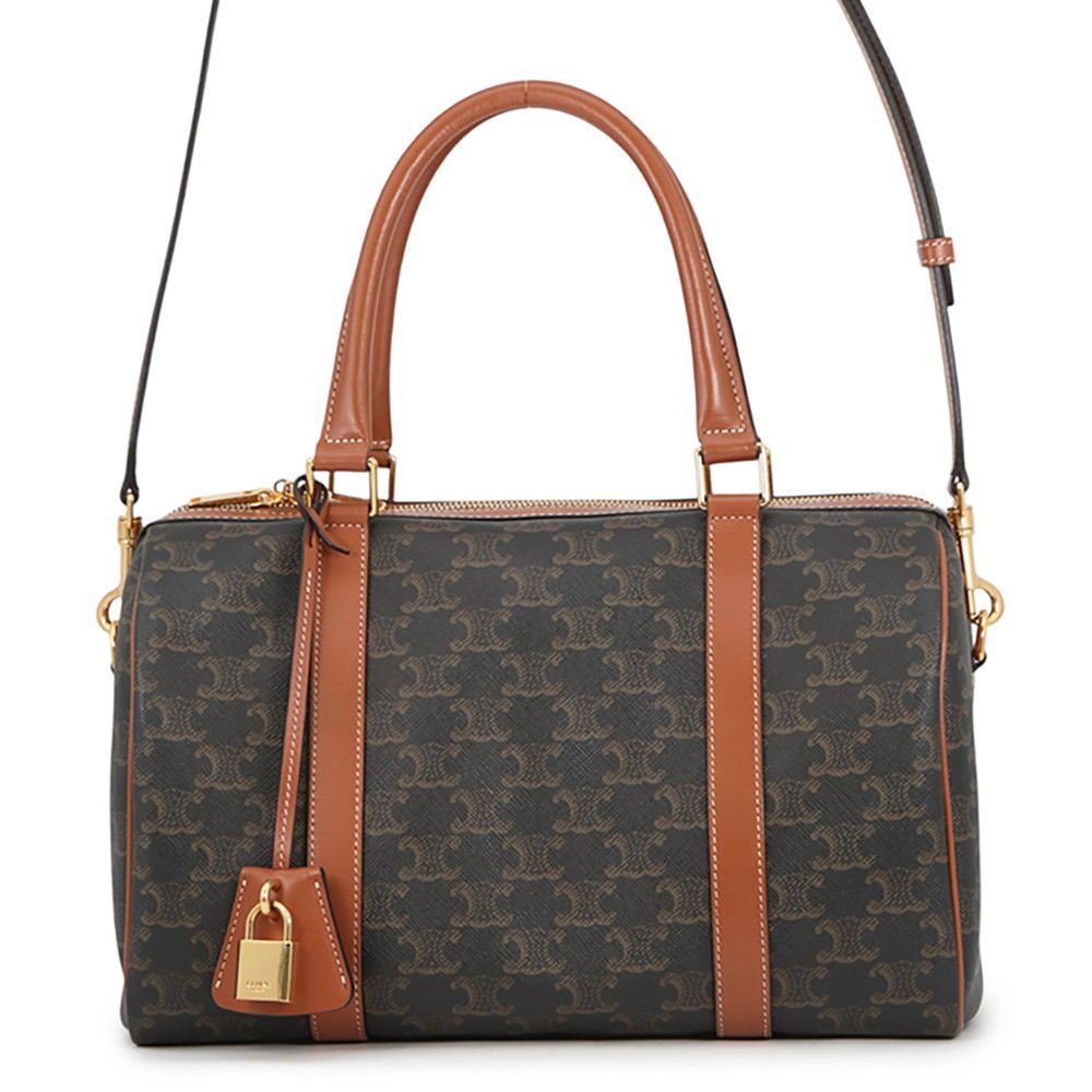 Celine Boston Bag Triomphe Calf Leather 2-Way Brown