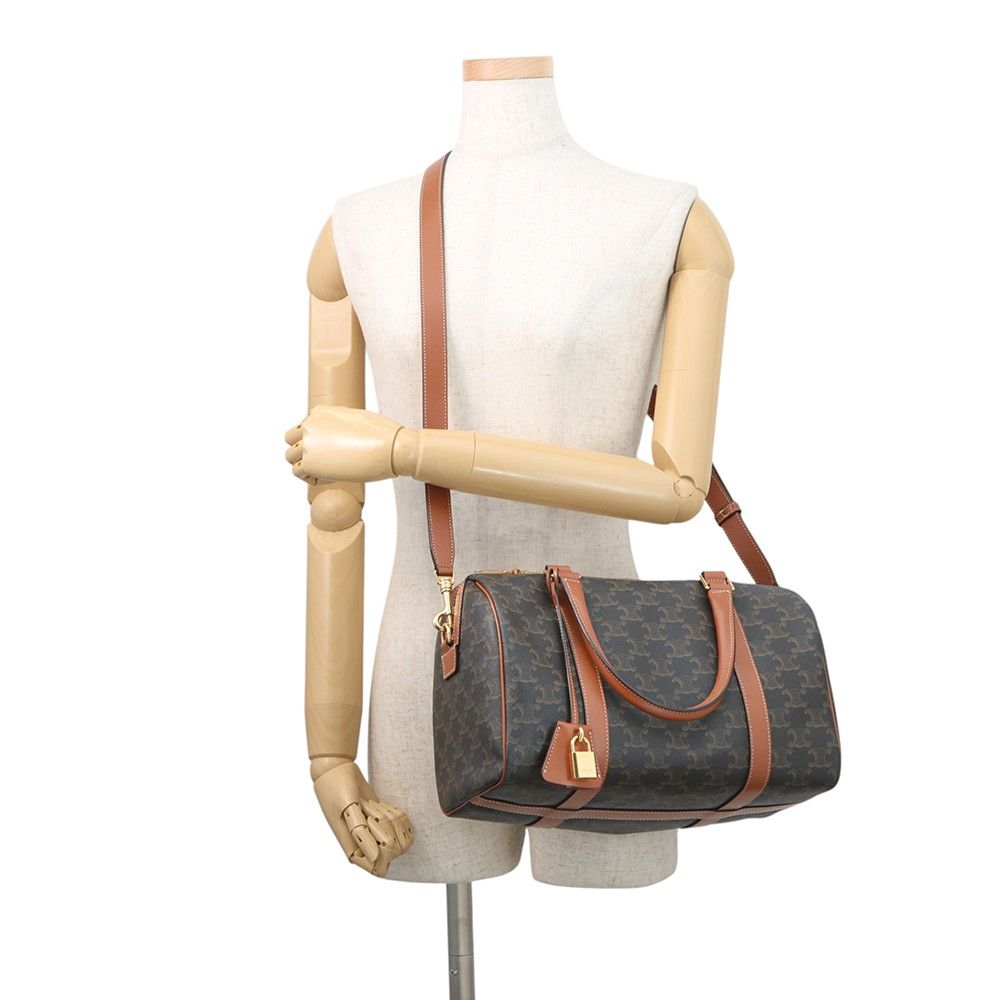 Celine Boston Bag Triomphe Calf Leather 2-Way Brown — view 5