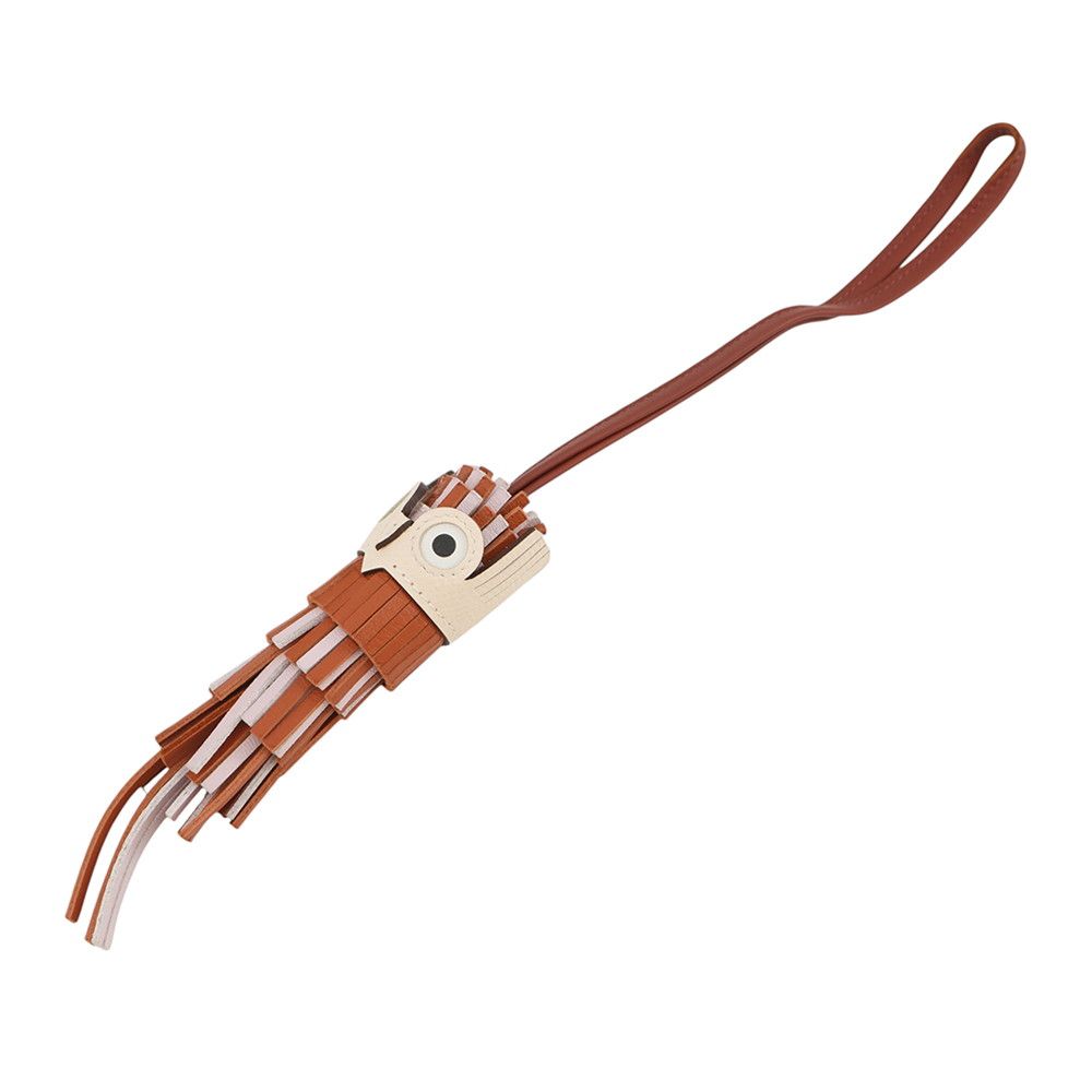 Hermes Bag Charm Chouette Pande Epi Smovepere Sienne Nata White Epsom Lambskin — view 2