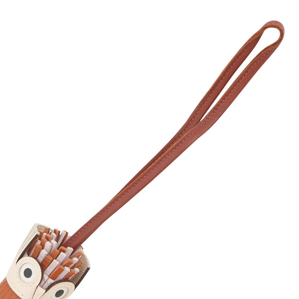 Hermes Bag Charm Chouette Pande Epi Smovepere Sienne Nata White Epsom Lambskin — view 4