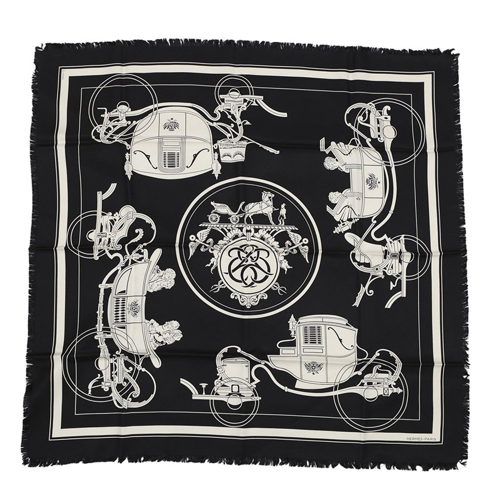 Hermes Scarf Carre 80 Ex Libris Fringe Silk