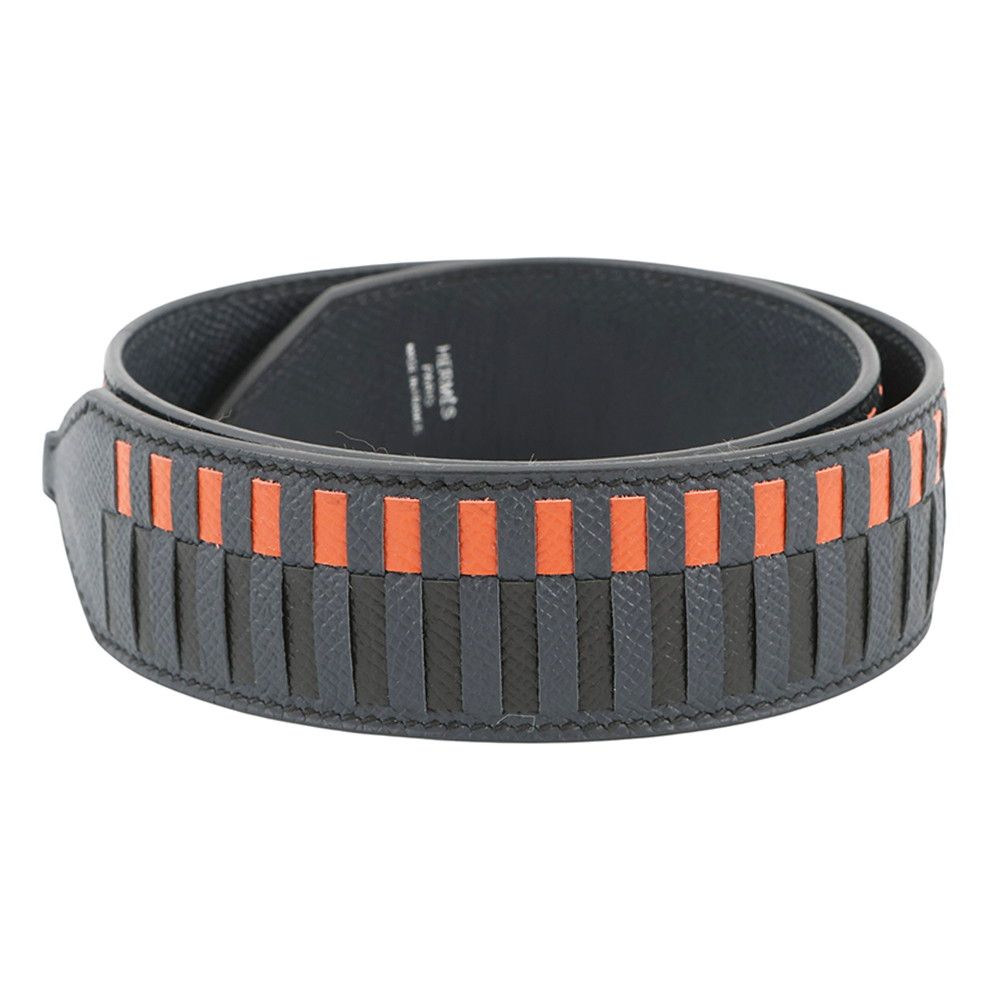 Hermes Shoulder Strap Bandouliere Tresage de Cuir Blue Orange Black Silver Epsom — view 2