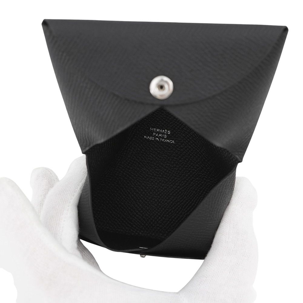 Hermes Card Case Calvi Black Epsom Business Holder — view 5