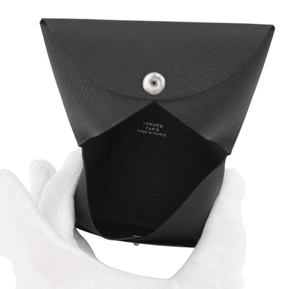Hermes Card Case Calvi Black Epsom Business Holder — view 5