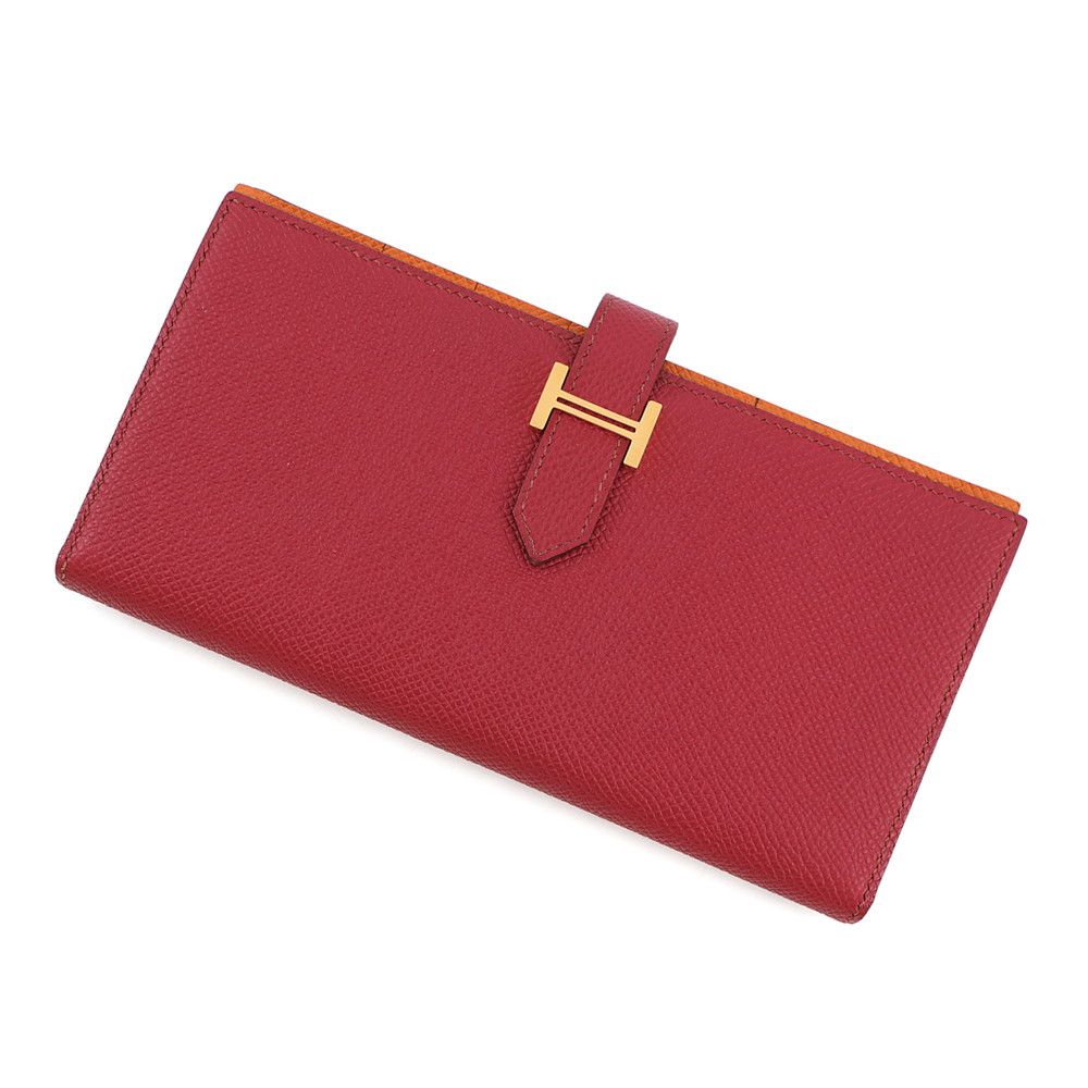 Hermes Wallet Bearn Souffle Yes Ruby Orange Gold Epsom