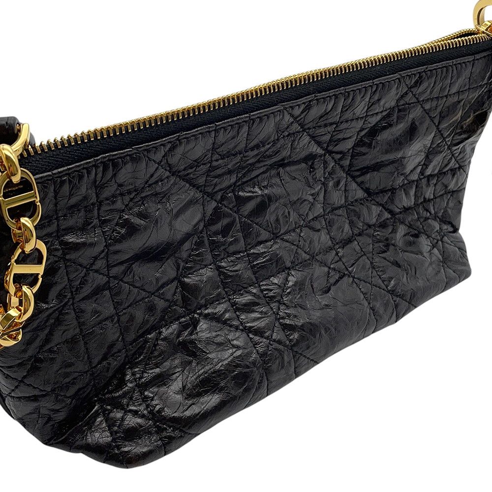 Dior Shoulder Bag Macro Cannage Hobo Bag Crinkled Calfskin Black — view 6