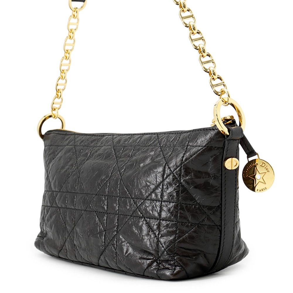 Dior Shoulder Bag Macro Cannage Hobo Bag Crinkled Calfskin Black — view 2