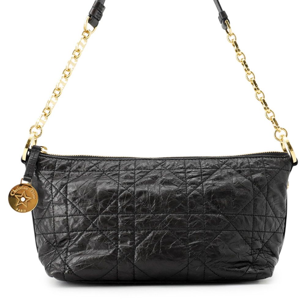 Dior Shoulder Bag Macro Cannage Hobo Bag Crinkled Calfskin Black
