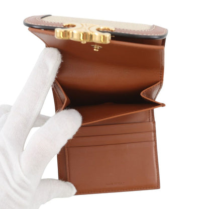 Celine Trifold Wallet Triomphe Flap Small Canvas Leather — view 6