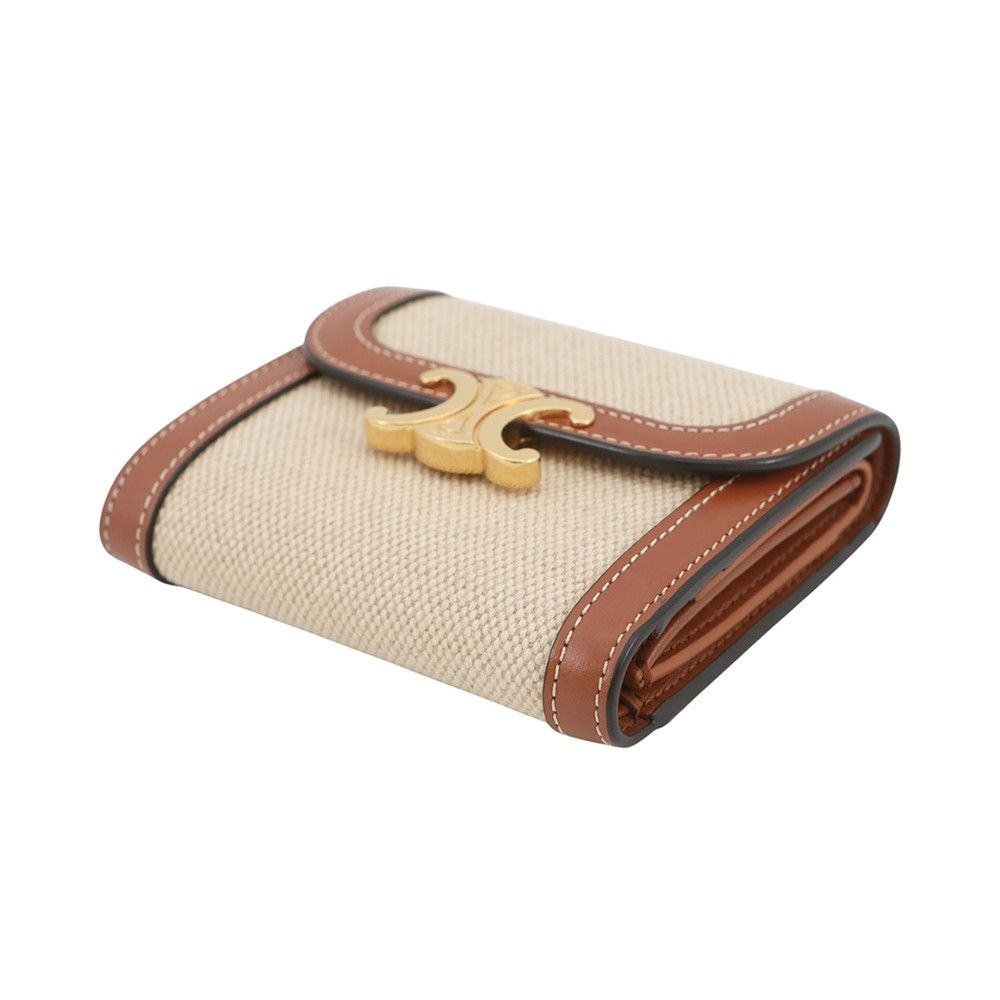 Celine Trifold Wallet Triomphe Flap Small Canvas Leather — view 2