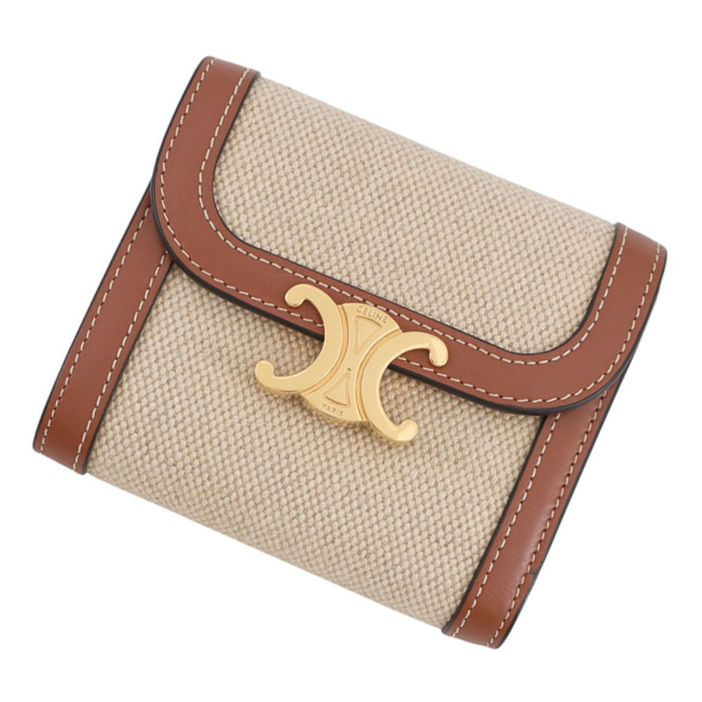 Celine Trifold Wallet Triomphe Flap Small Canvas Leather