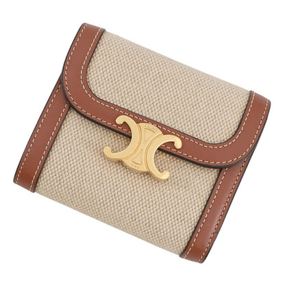 Celine Trifold Wallet Triomphe Flap Small Canvas Leather