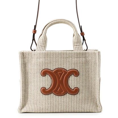 Celine Cabas Thais Small Stripe Canvas Leather 2-Way Shoulder
