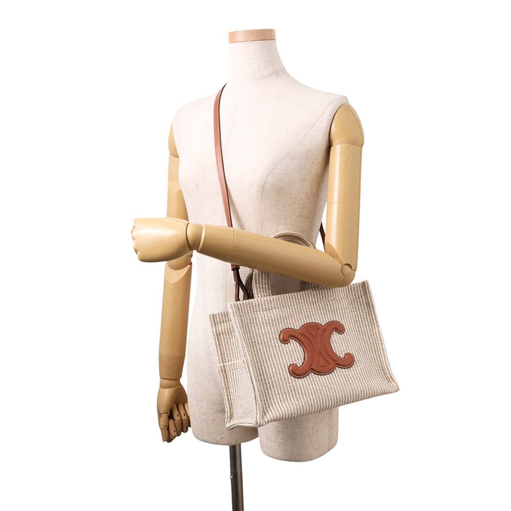 Celine Cabas Thais Small Stripe Canvas Leather 2-Way Shoulder — view 5