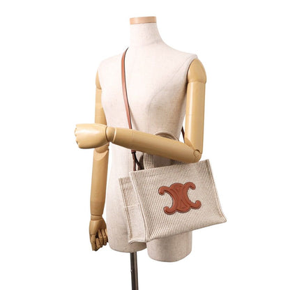 Celine Cabas Thais Small Stripe Canvas Leather 2-Way Shoulder — view 5