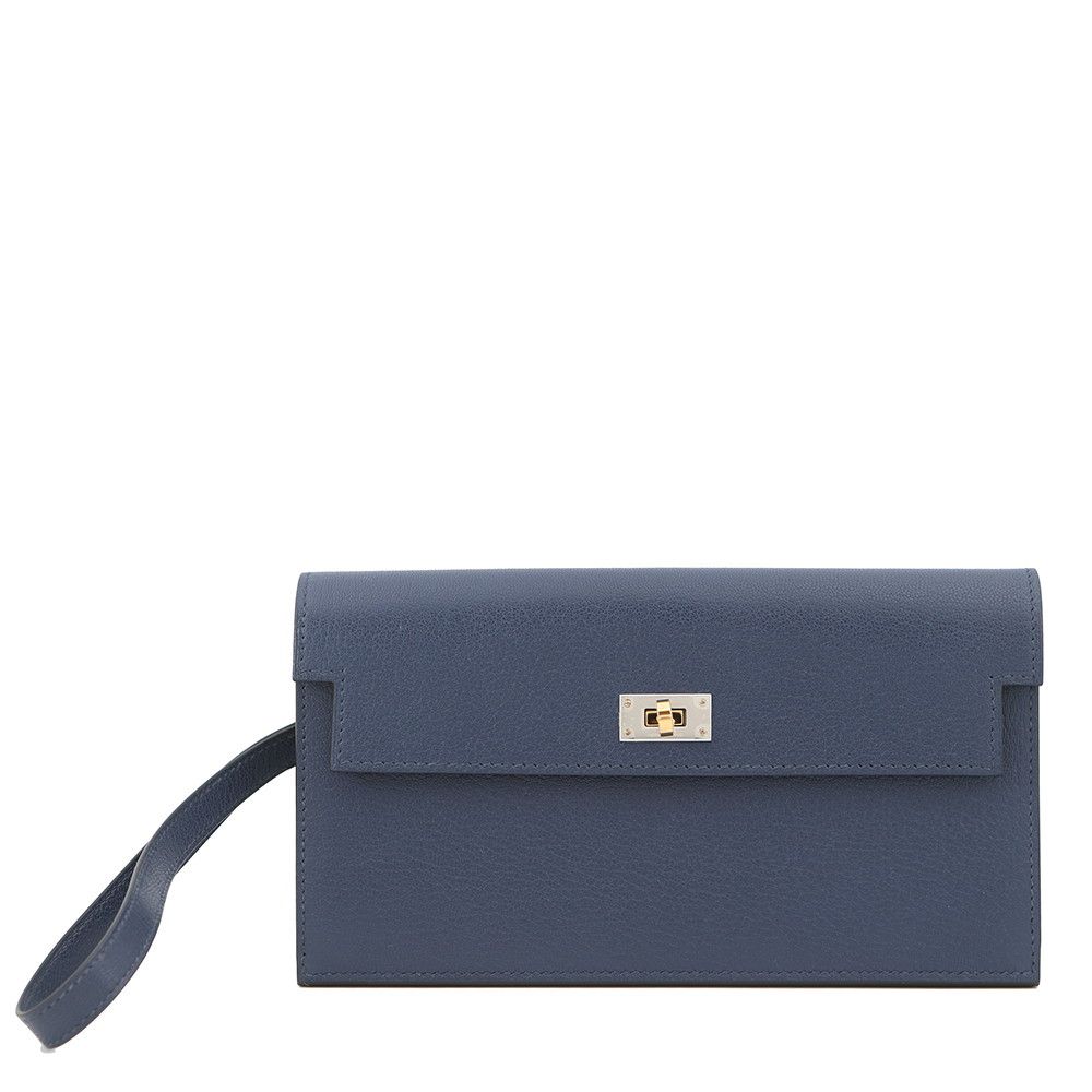 Hermes Wallet Kelly Pocket Long Blue Saffiano Electrum Chevre Sham Kira