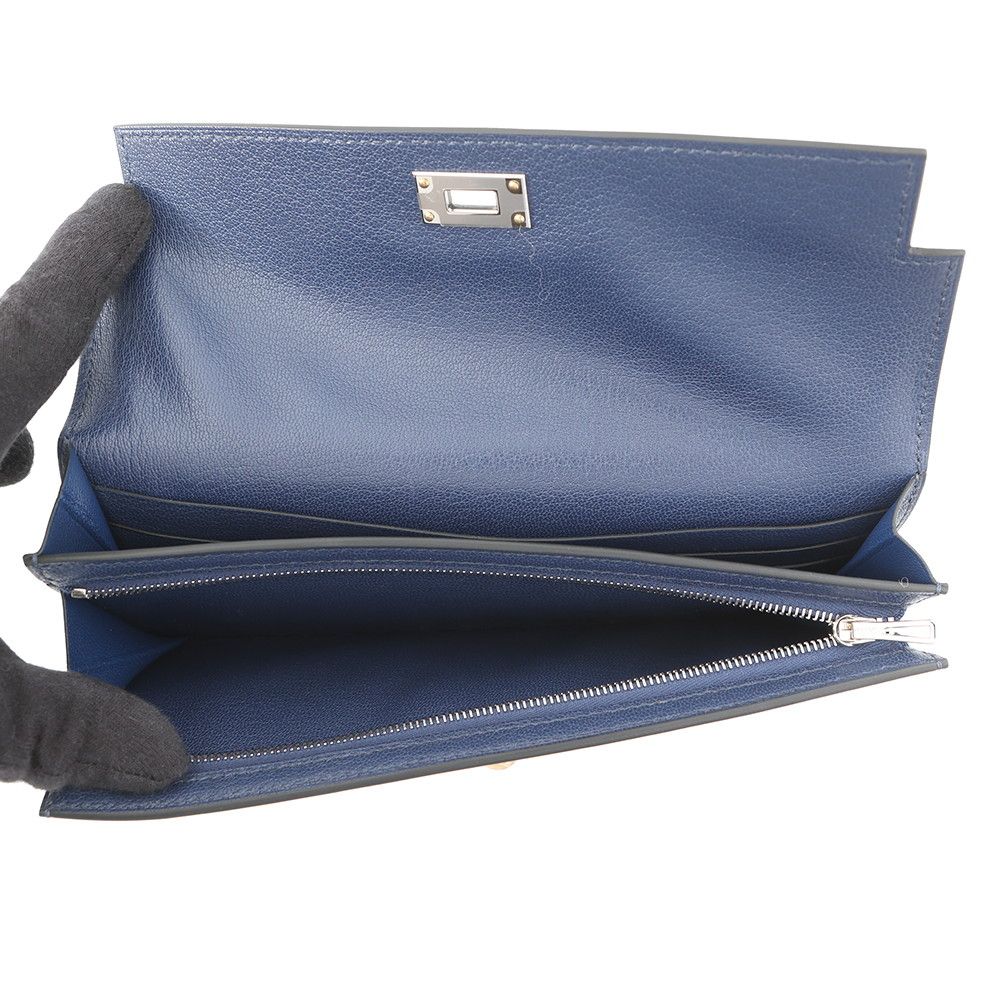 Hermes Wallet Kelly Pocket Long Blue Saffiano Electrum Chevre Sham Kira — view 6